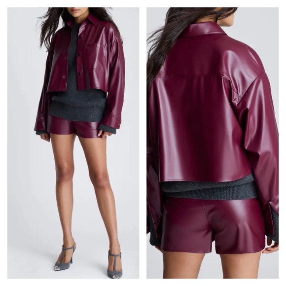 Kenneth Cole Cropped Faux Leather Shirt Jacket | Burgundy Red | Women’s Small - Picture 1 of 10